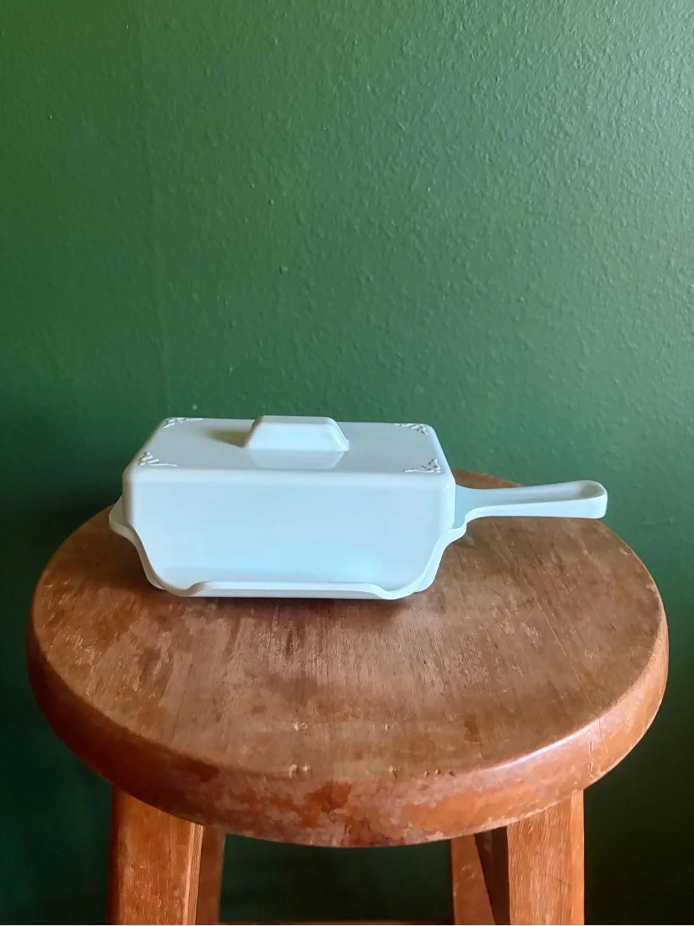 Vintage MCM melamine covered Butter Dish in baby blue